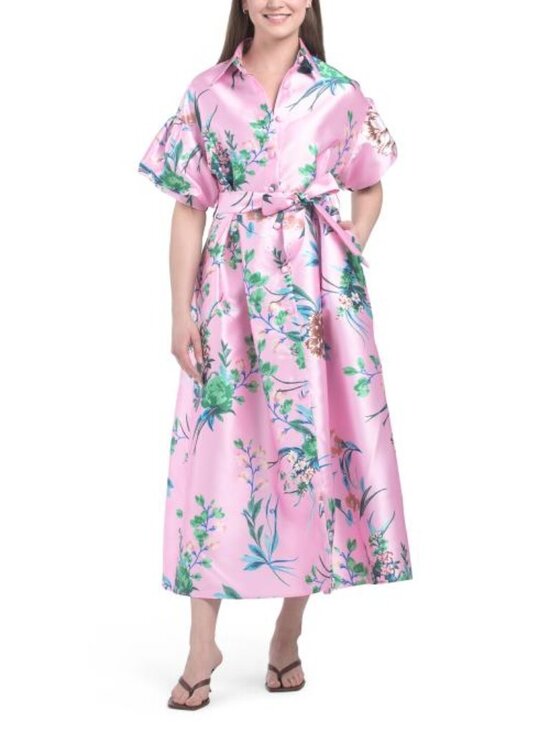 nancy yang floral shirt dress gown Nancy Yang Floral Print Maxi Dress